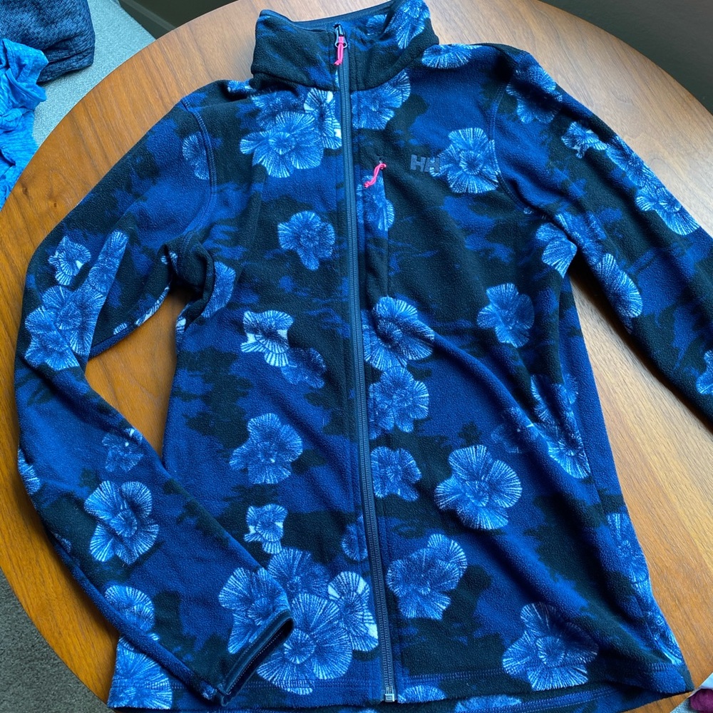 helly Hansen blue floral zip up fleece size S